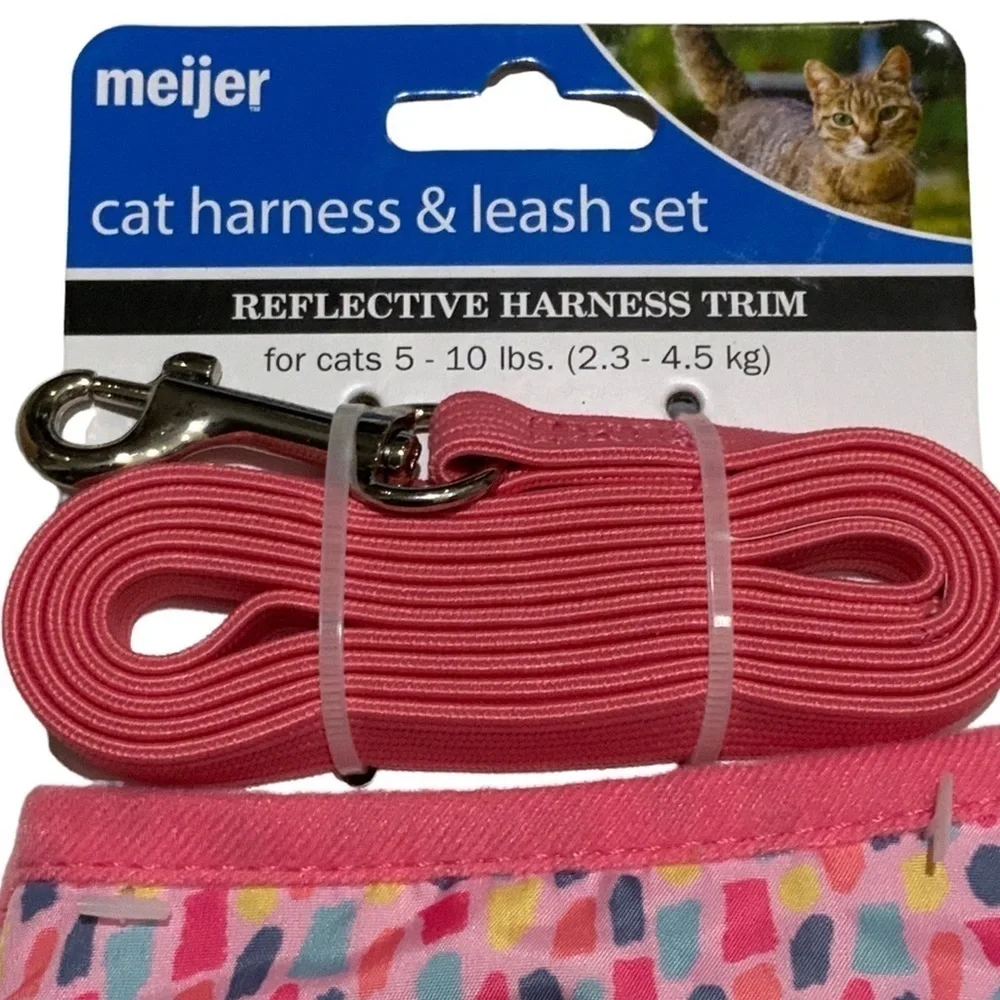 Cat Harness and Leash Set Adjustable For Cats 5-10 LBS Pink Multicolor One Size